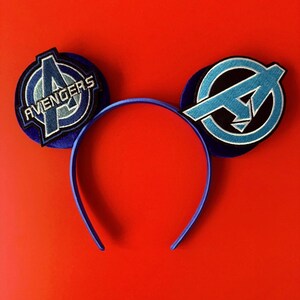 Superhero Mickey Ears Boys & Men, No Bow Disney inspired Headband, Spiderman Marvel Star Wars Avengers Inspired, Velvet / Sequin Mouse Ears Avengers Blue 1