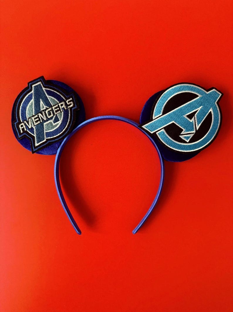 Superhero Mickey Ears Boys & Men, No Bow Disney inspired Headband, Spiderman Marvel Star Wars Avengers Inspired, Velvet / Sequin Mouse Ears Avengers Blue 1