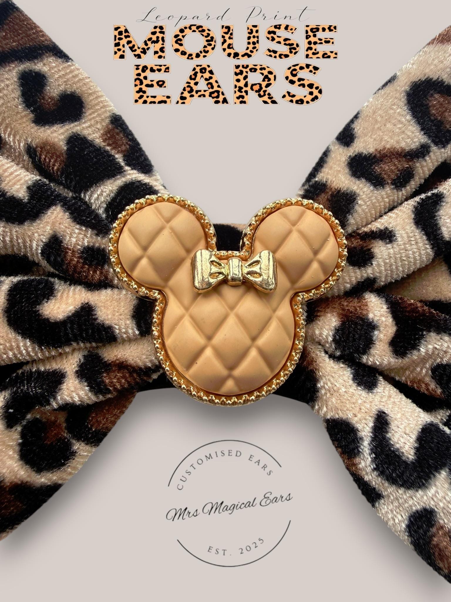 Black Sequin Mickey Mouse Ears | Leopard Print Bow | Disney  display picture 2