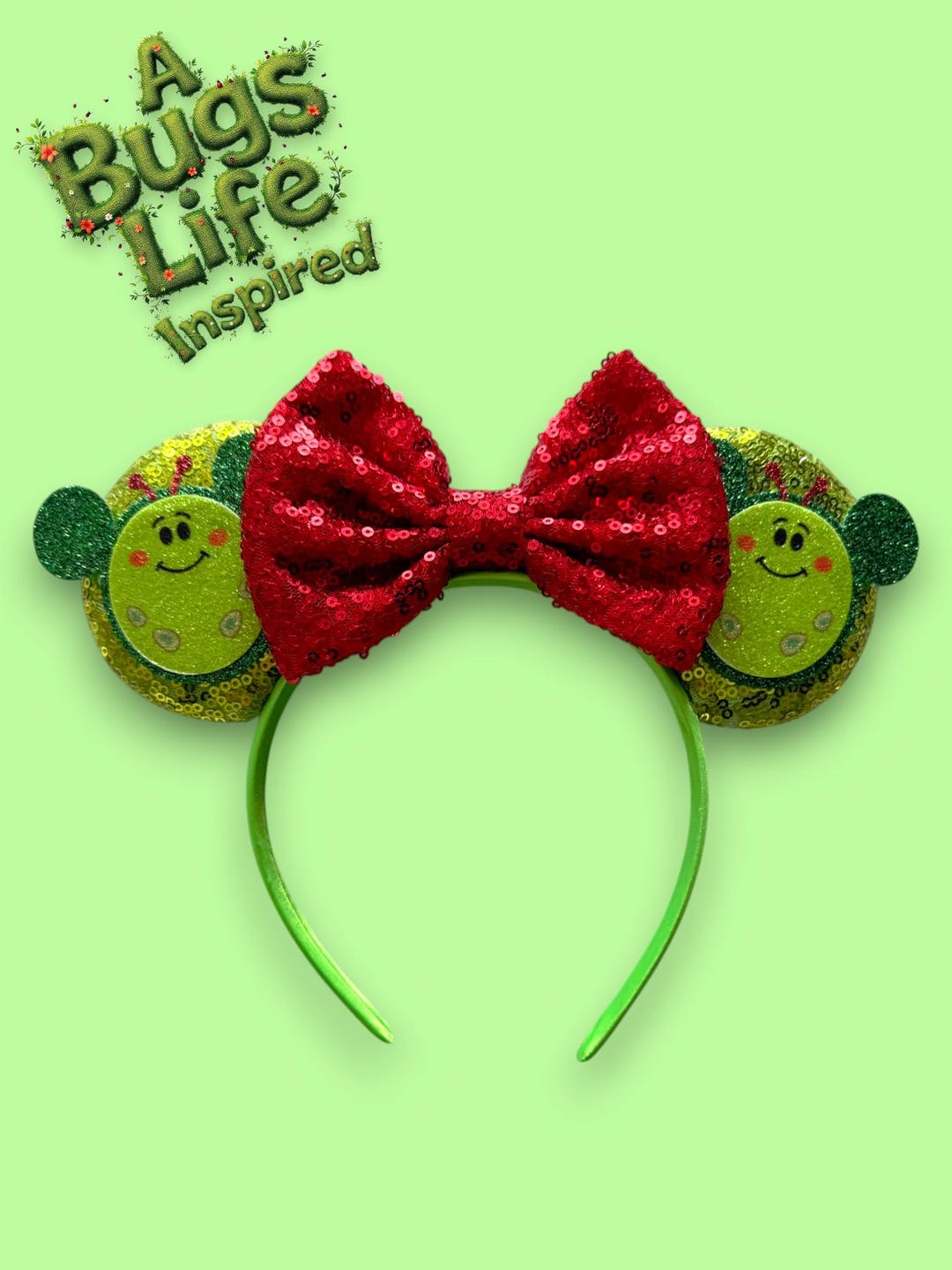 Bugs Life Style Minnie Ears, Pixar Disney Inspired Ears, Green Sequin ...