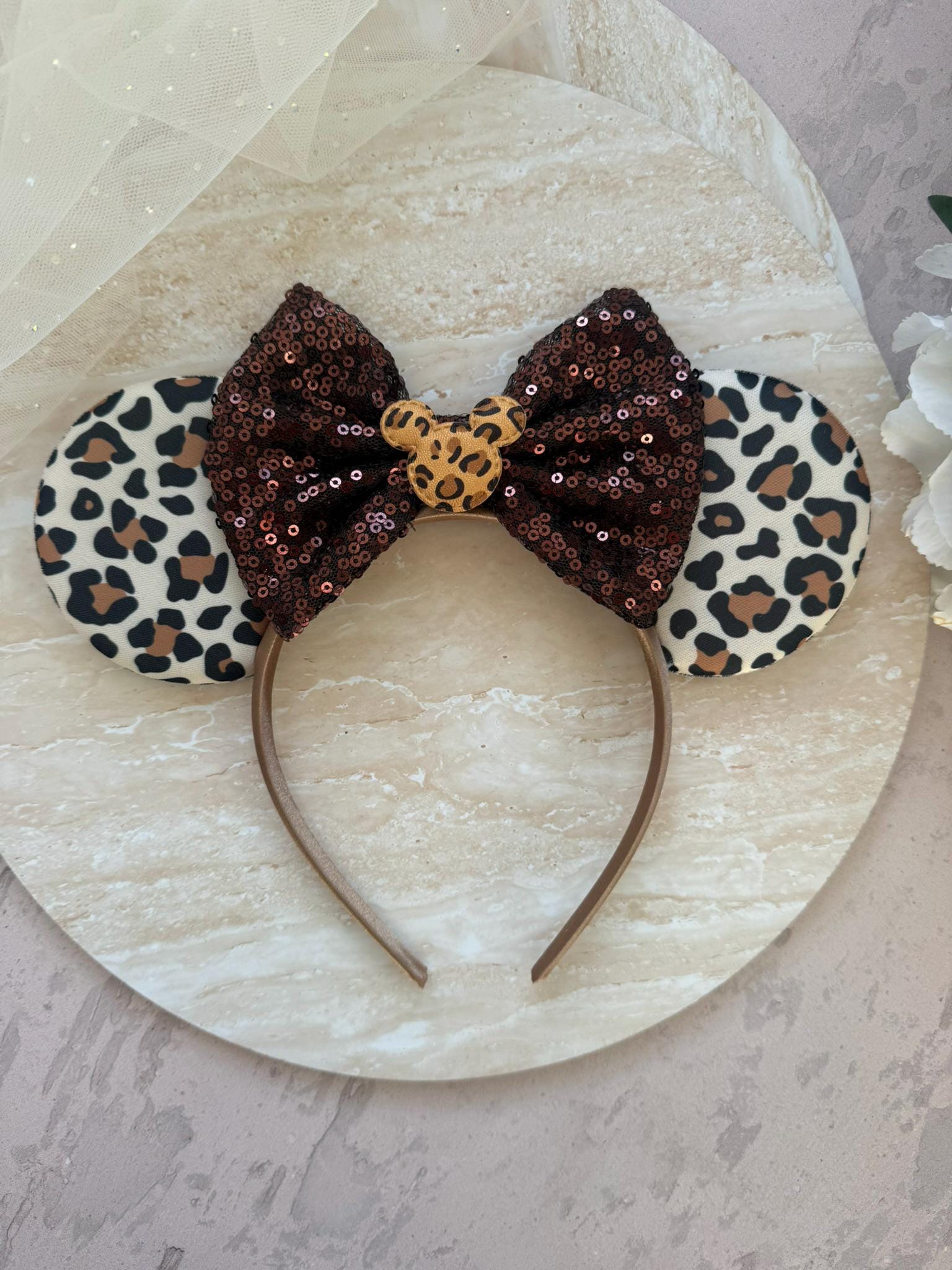 Leopard Print Mickey Ears + Brown Sequin Bow | Disney  display picture 2