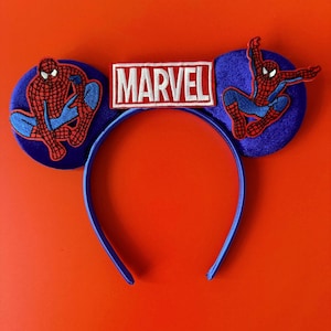 Superhero Mickey Ears Boys & Men, No Bow Disney inspired Headband, Spiderman Marvel Star Wars Avengers Inspired, Velvet / Sequin Mouse Ears Spiderman/Marvel B