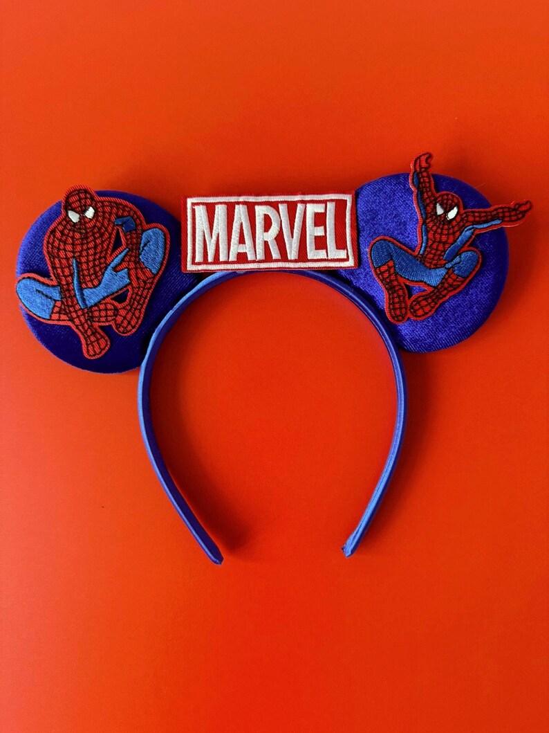 Superhero Mickey Ears Boys & Men, No Bow Disney inspired Headband, Spiderman Marvel Star Wars Avengers Inspired, Velvet / Sequin Mouse Ears Spiderman/Marvel B