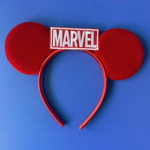 Superhero Mickey Ears Boys & Men, No Bow Disney inspired Headband, Spiderman Marvel Star Wars Avengers Inspired, Velvet / Sequin Mouse Ears Marvel Red Velvet