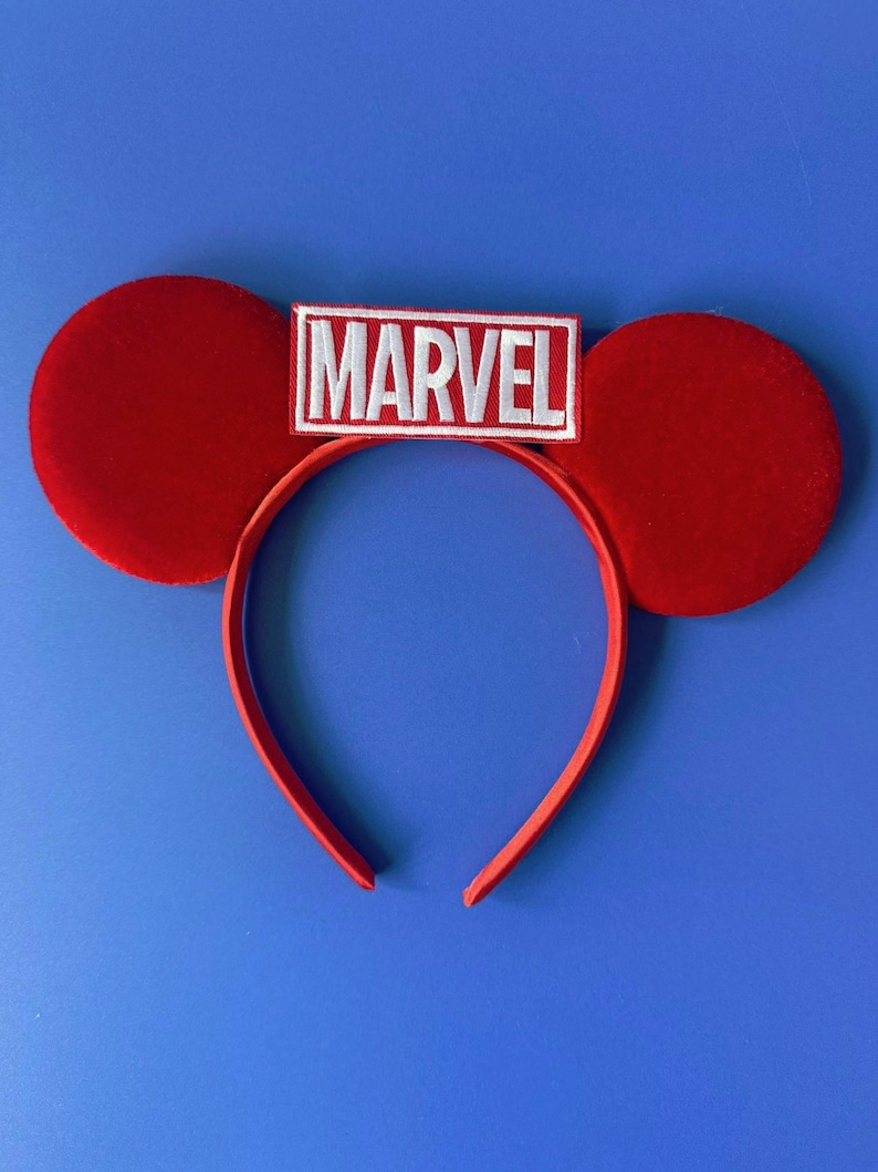 Superhero Mickey Ears Boys & Men, No Bow Disney inspired Headband, Spiderman Marvel Star Wars Avengers Inspired, Velvet / Sequin Mouse Ears Marvel Red Velvet