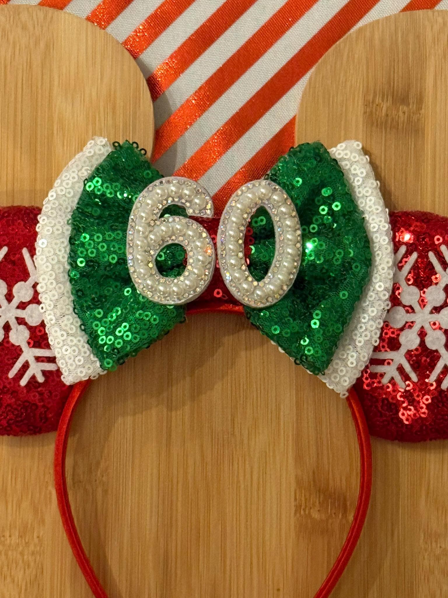 Christmas Red Sequin Snowflake Minnie Ears | Green / White  display picture 2