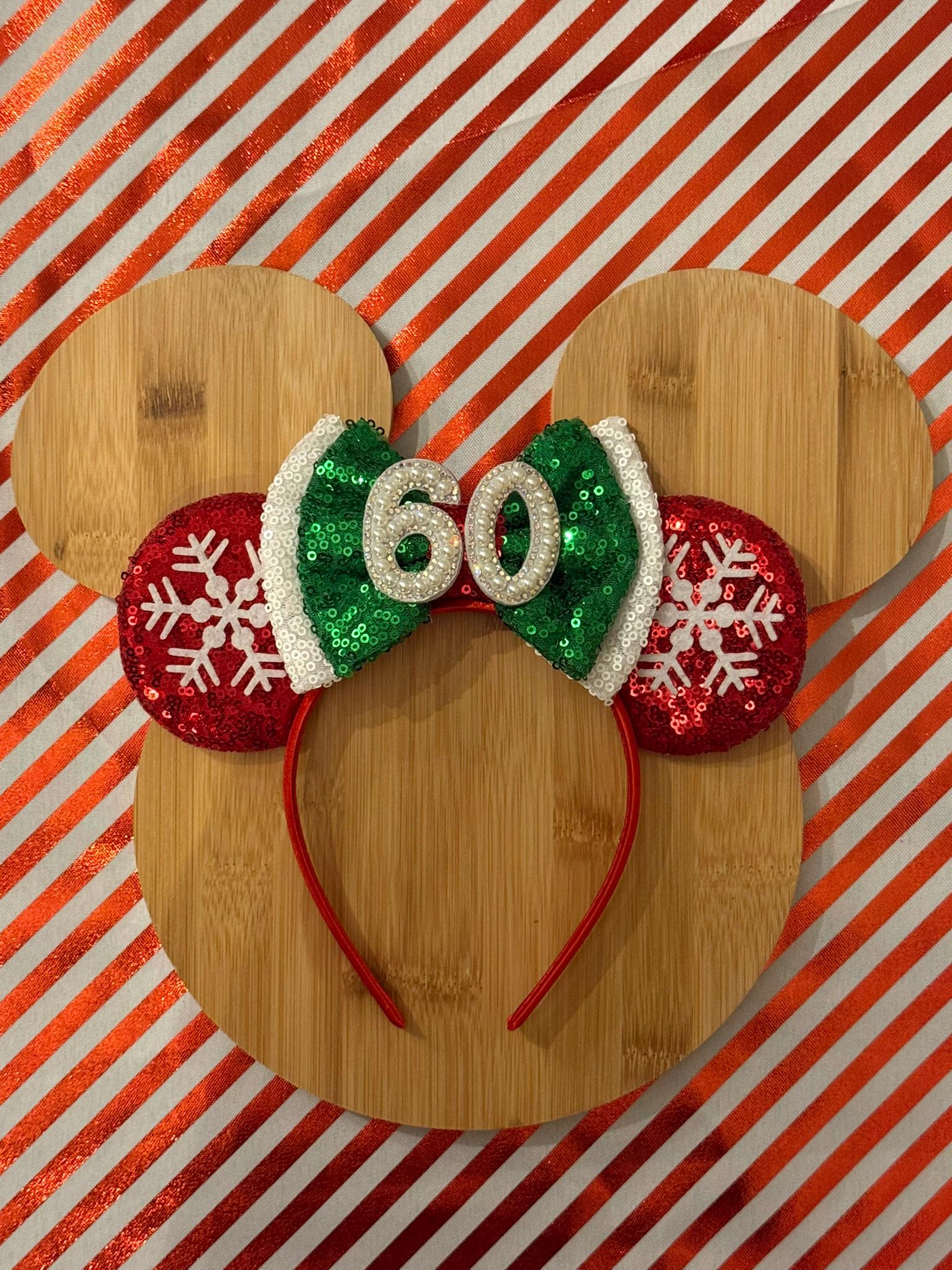 Christmas Red Sequin Snowflake Minnie Ears | Green / White 