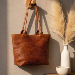 Borsa tote marocchina intrecciata in pelle fatta a mano / Borsa a tracolla in vera pelle da donna / Borsa tote artigianale con fodera in finta pelle scamosciata