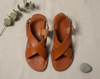 Dark Brown Full Strap Leather Sandals for Women | Handmade in Morocco