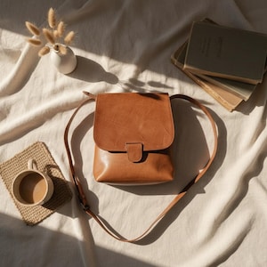 Borsa a tracolla in pelle di capra fatta a mano / Borsa artigianale marocchina / Tracolla marrone con più tasche