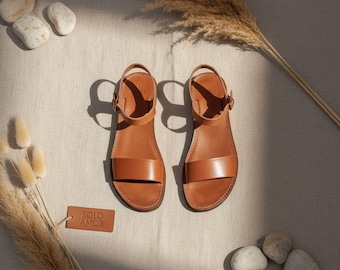 Handmade Leather Sandals for Women | Artisan Crafted in Morocco | Summer Flat Sandals with Adjustable Strap