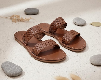 Handmade Women's Leather Sandals | Genuine Leather Flat Sandals | Artisan Summer Shoes for Women