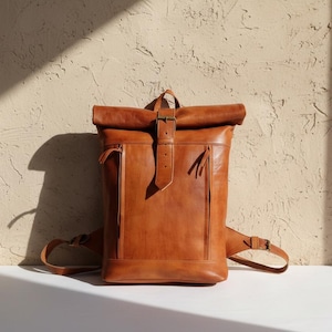 Genuine Leather Backpack Large Medium | Handmade Travel Laptop Bag for Men Women | Moroccan Leather Bookpack with Zipper Pockets
