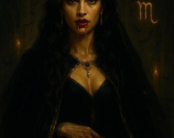 Impressão da Rainha Vampira de Escorpião: Arte de Parede do Zodíaco Gótico (Download Digital)