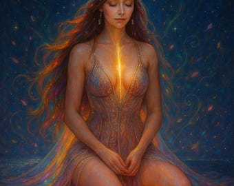 Divine Feminine Moon Goddess Art | Celestial Spiritual Woman (Digital Download)