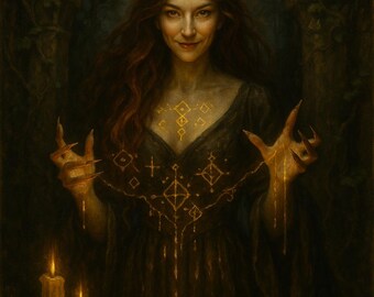 Estampa de bruxa do zodíaco de Virgem: Astrologia gótica de fantasia sombria (download digital)
