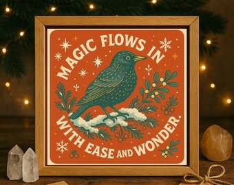 Impressão retrô de pássaros de Natal: arte de parede boho para o feriado (download digital)