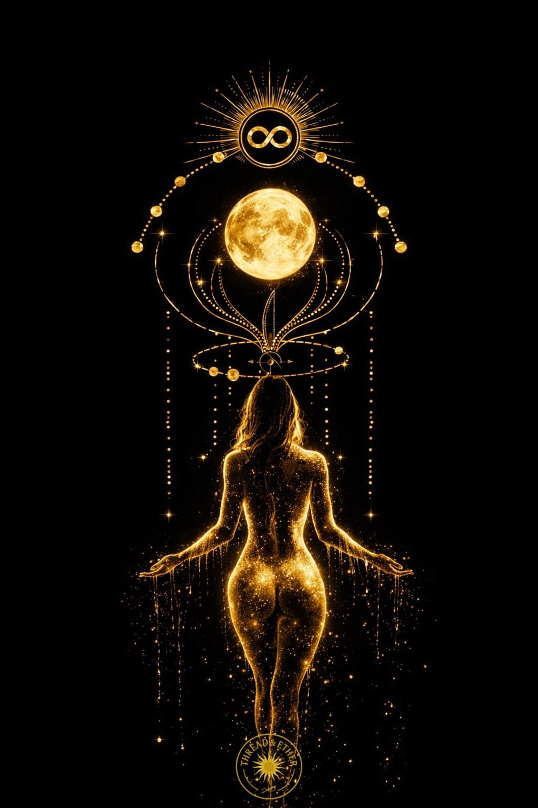 Divine Feminine Gold Moon Art Print | Sacred Goddess Wall Decor ...