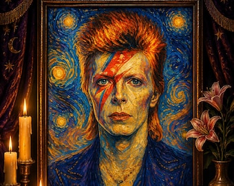 David Bowie Van Gogh Style Art Print, Ziggy Stardust Portrait (Digital Download)