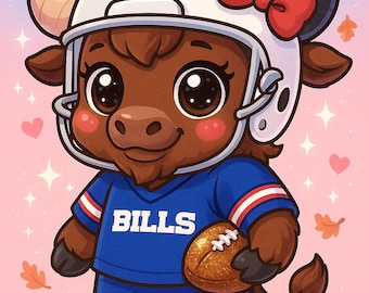 Impressão do mascote do Buffalo Bills: Arte de futebol kawaii (download digital)
