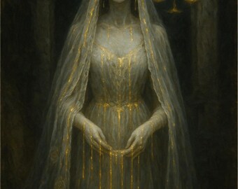 Impressão artística da Noiva Fantasma Gótica de Libra: Zodíaco Monstro Dourado (download digital)