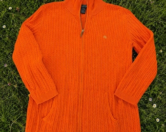 Lauren Ralph Lauren Orange Zopfmuster Zip-Strickjacke | Mittel