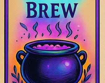 Etiqueta para impressão da poção Witch's Brew: decoração gótica vintage de Halloween (download digital)
