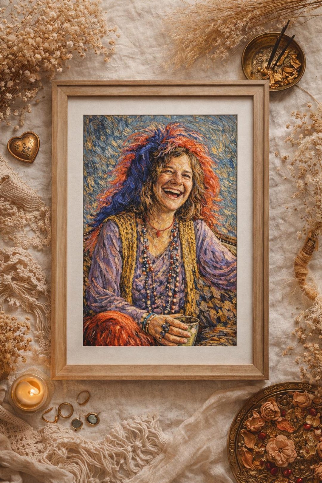 Janis Joplin Art Print – Van Gogh Style Psychedelic Portrait (digital ...