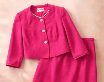 Conjunto de falda rosa estilo años 60 / Chaqueta corta y falda de talle alto / Estilo Mod Jackie O / Conjunto retro de dos piezas / Talla XS