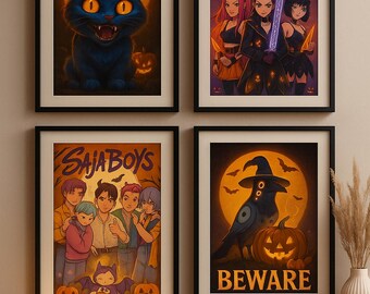 Pacote de Halloween de Caçadores de Demônios KPOP | Conjunto de download digital de arte de parede de anime assustador