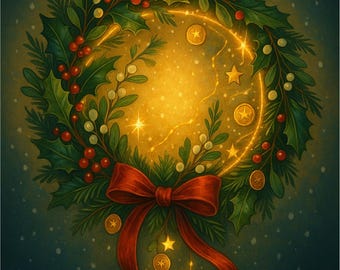 Amuleto da Abundância de Natal | Imprimível de Bênção Mágica de Natal | Arte de Parede com Feitiço de Guirlanda de Natal | Download Instantâneo