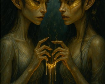 Impressão artística de gêmeos Fae de Gêmeos: Monstro do Zodíaco Dourado (download digital)