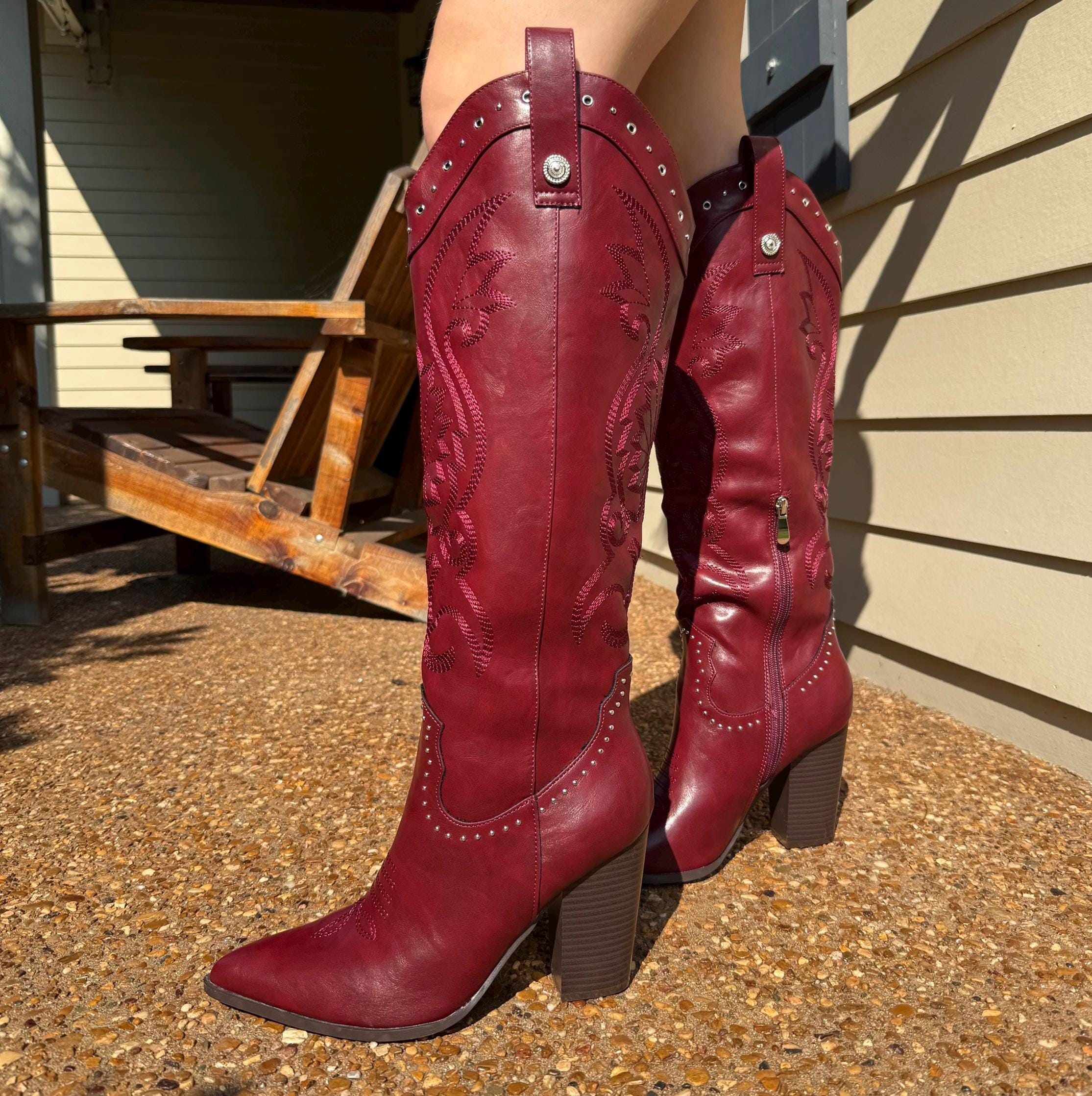 Maroon Leather Boots
