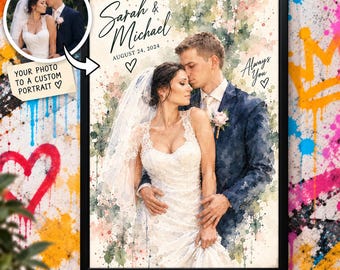 Paper Anniversary Gift for Him, 1st Anniversary Gift | Custom Couple Portrait Painting From Photo | 1 Year Anniversary Gift for Boyfriend