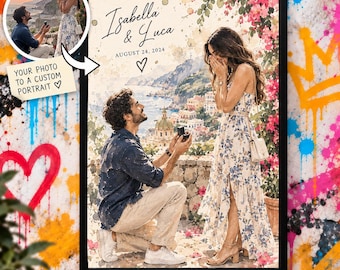 Engagement Gifts for Couple, Engagement Present for Him | Custom Couple Portrait Painting From Photo | Proposal Gift, Newly Engaged Gift
