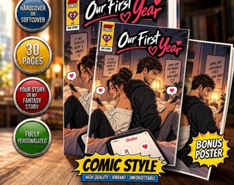 personalized Manga Comic Book, First anniversary gift, Fully Personalized Story & Illustrations, 30-Page Printed Gift |