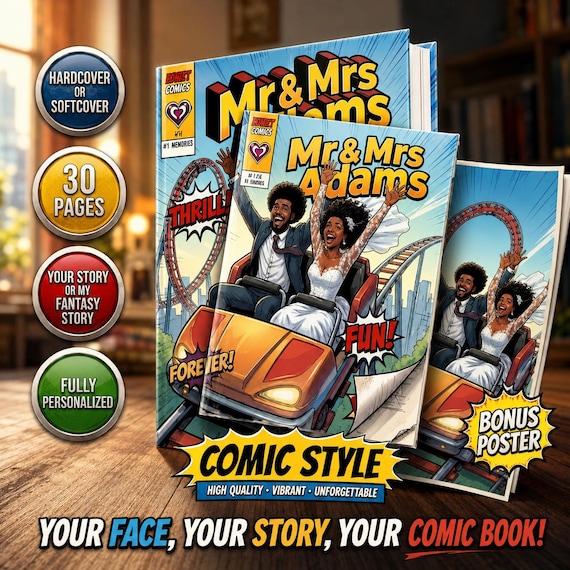 Custom Comic Book, Fully Personalized Story & Illustrations, 30-Page Printed Gift | Anniversary Gift for Couples, Comic Based on Your Photos