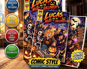 Personalized Halloween Comic Book, Custom Spooky Story & Illustrations, 30-Page Printed Gift, Your Child as the Hero, Based on Your Photos