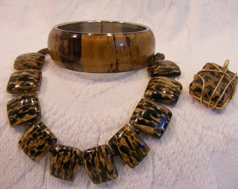 Curated Collection Tropical Woodgrain Bangle, Necklace, Pendant