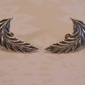 Elegant Sterling Silver Feather Screw Back Earrings