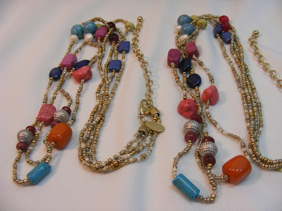 Chicos Double Strand Colorful Stone Bead Long Nec… - image 1