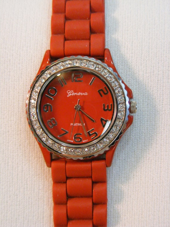 Geneva Red Silicone Band Big Face Watch - image 1