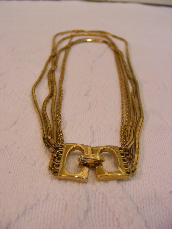 Trifari Brilliant Gold Tone Multi Chain Bib Neckl… - image 3