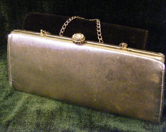 Vintage Silver Lamé Evening Bag, Clutch with Rhinestone Catch, Wedding, Prom, Dance