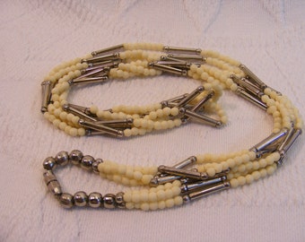 Vintage Native American Trade Bead Nickel Silver Multi Strand Necklace