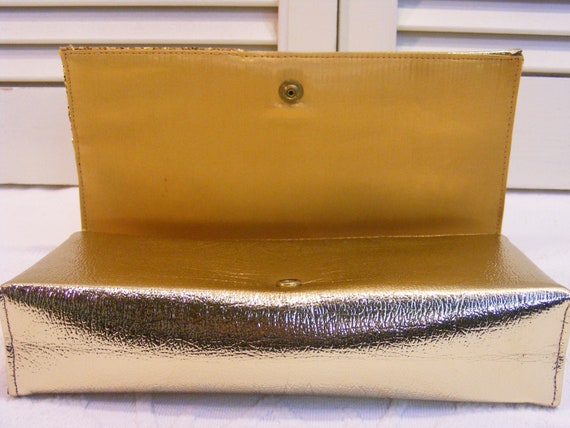 Gold Vinyl Clutch with Glitter Detail, Vintage Go… - image 4