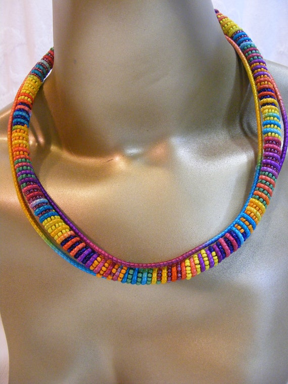 Seed bead necklace rainbow Gem