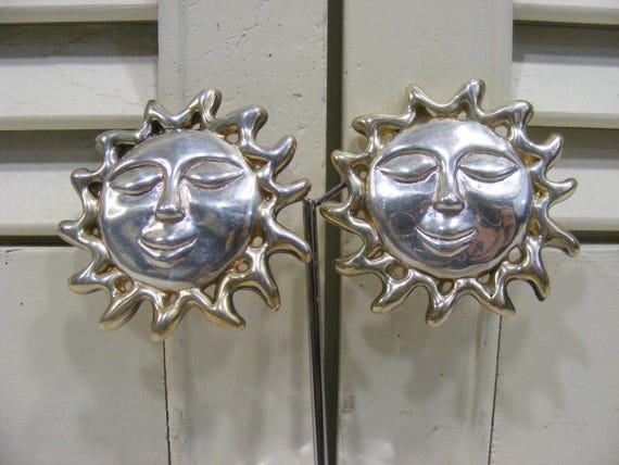 925 Silver Sun Face Statement Earrings - image 2