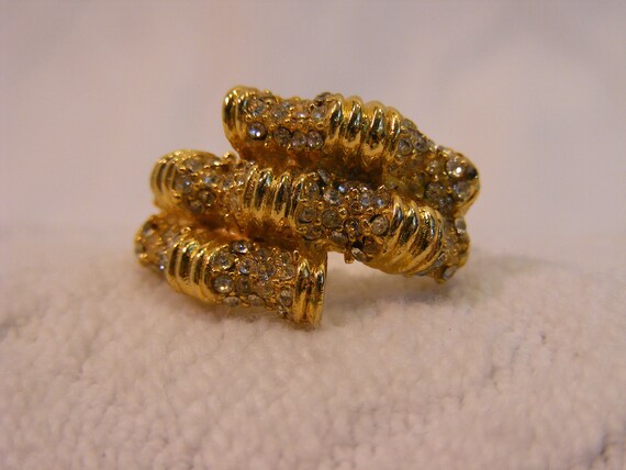 Gold Tone Rhinestone Adjustable Statement Ring, C… - image 2