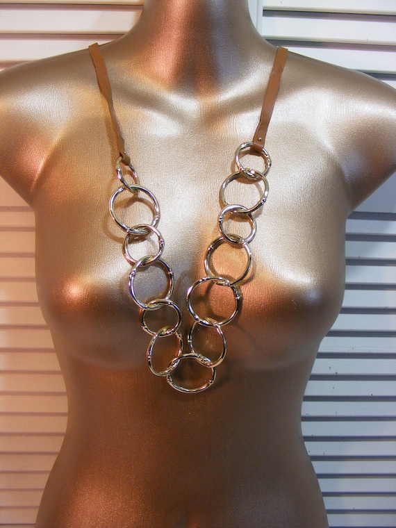 Chico's Statement Long Necklace, Golden Rings on … - image 1